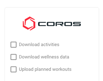 The COROS card on the Connections tab